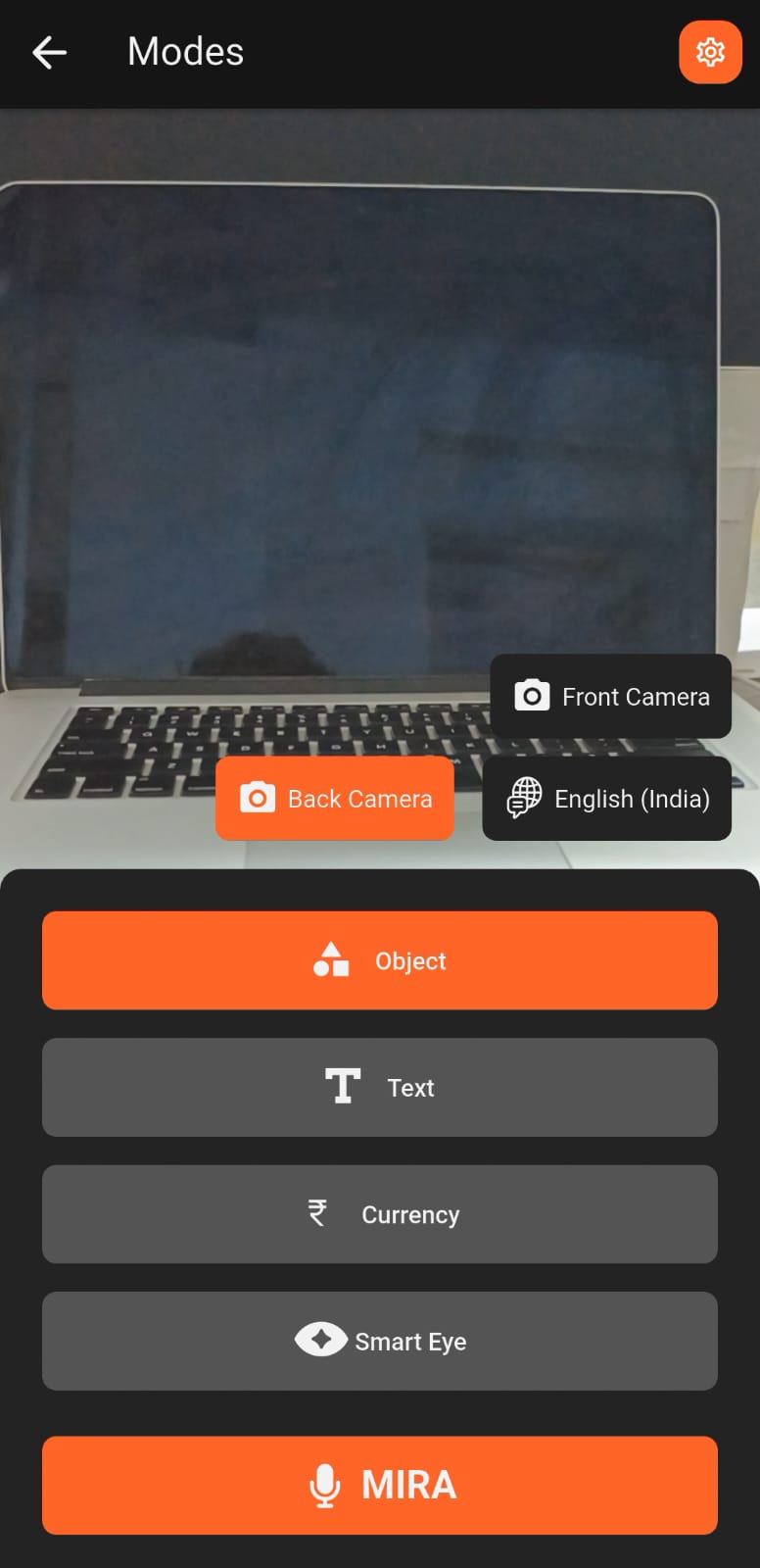 SMARTON Mira AI Assistant mobile app screen showing conversational interface with greeting message and voice input button